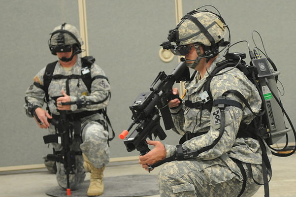 Soldiers train with virtual reality gear.